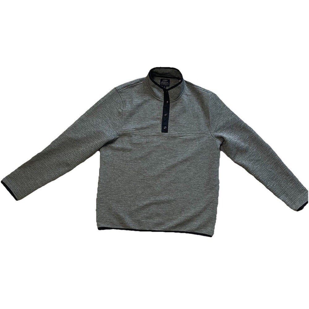 J.Crew Men’s Authentic Fleece Pullover Medium Gray Snap Mock Neck Long Sleeve - Picture 10 of 11